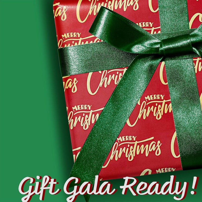 LaRibbons Reversible Christmas Foil Wrapping Paper Roll, Red with Gold “Merry Christmas” & Green Pattern, Holiday Gift Wrap for Xmas Presents, Party & Decoration, 17 Inch × 33 Feet - Image 5